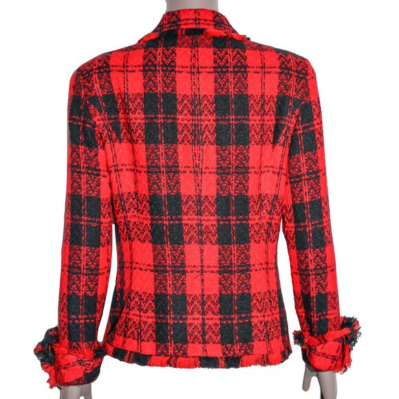 Vintage 80s Red Black Plaid Skirt Suit Matching Set Formal Evening Work Office - Picture 7 of 7